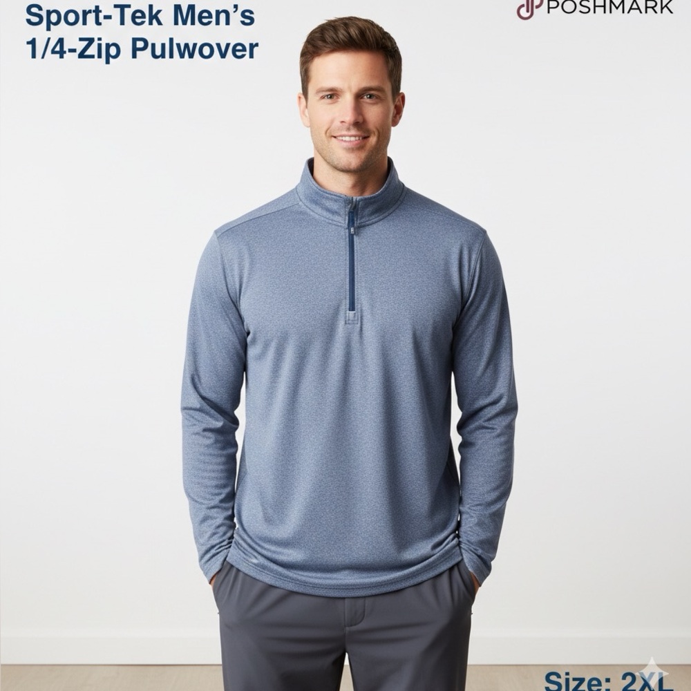 Sport-Tek Men's Light Blue / grey  Zip Pullover - 2XL